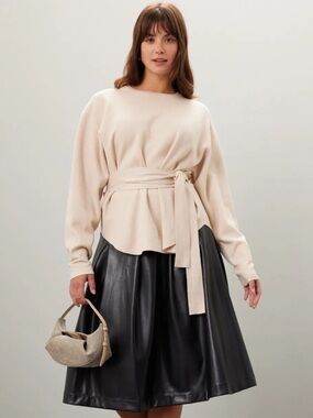 Modern Citizen Nara Cream Tie-Waist Crewneck Sweater